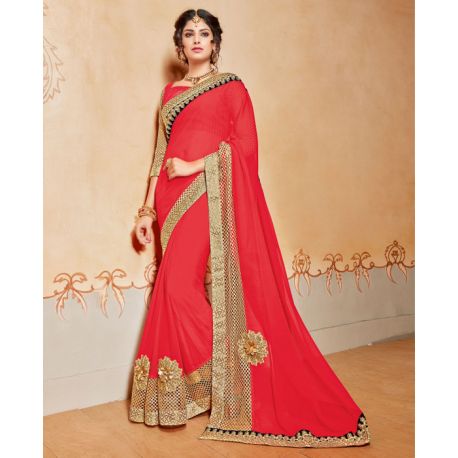 Sari tenue indienne rouge et dorée