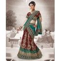 Robe indienne verte et rouge bordeaux en broderies compléte